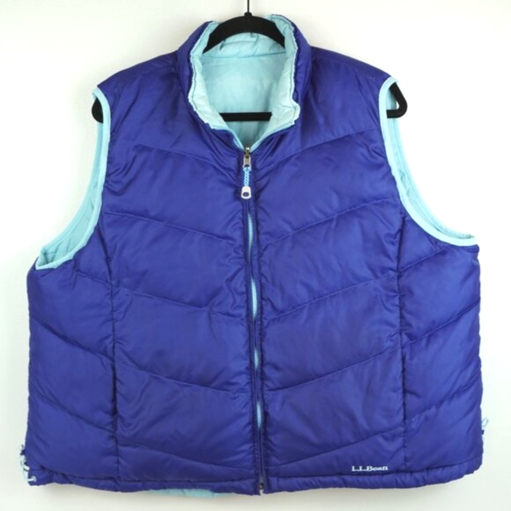LL Bean Down Reversible Puffer Vest Jacket Bluish Purple with Light Blue Size XL